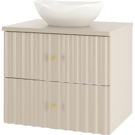 Waschtischunterschrank mit Waschbecken 60 cm breit in Beige AQUINO-140 (1/5)