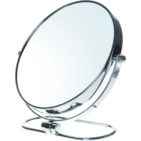 Miroir Maquillage Pliable, x3 Grossissement, 8" Cosmétique sur Pied pour Chambre et Voyage, Ø 20 cm de Table, Double Visage Tournant de Rasage, TKD3125-10x (1/5)