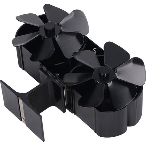 Ventilateur de poêle à 6 pales alimenté par la chaleur, double tête, pour cheminée, non électrique, noir (1/5)