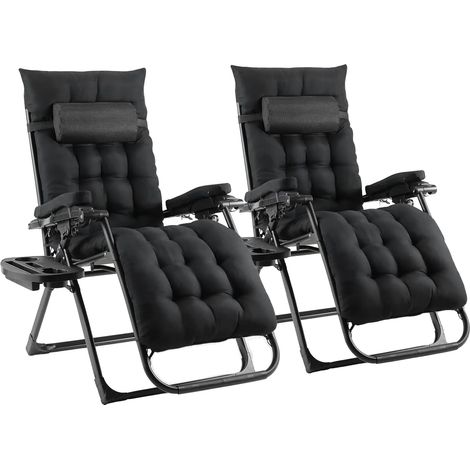 Chaise Zero Gravity, Fauteuil au Design Moderne, Coussin Amovible, Chaises noires 2 pièces (1/2)