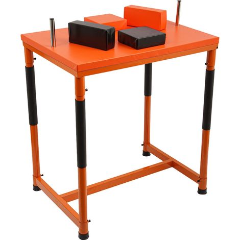 Table bras de fer – 90×65×100 cm, Plateau bras de fer réglable, acier laqué orange, coussins EVA – Pour compétition professionnelle ou loisir familial (1/5)