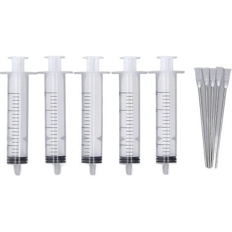Kit de recharge pour cartouches d'encre d'imprimantes à jet d'encre : 5 seringues de 20 ml chacune et 5 aiguilles plates de 10 cm chacune pour usage bureautique