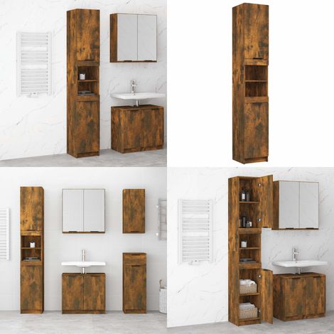 Armoire de bain Chêne fumé 32x34x188,5 cm Bois d'ingénierie - Meuble De Salle De Bain - Armoire De Salle De Bain - Rangement Salle De Bain - Commode Salle De Bain - Meubles Design - Home & Living