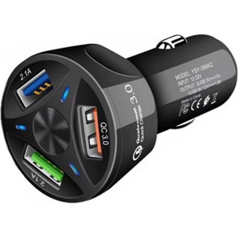Fahrzeugmontiertes QC3.0-Ladekabel, 3,1-A-USB-Schnelllade-Hub mit 3 Anschlüssen für Smartphones – Schwarz (1/3)