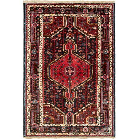 Tapis d'orient 101 x 152 cm, motif oriental, rouge, crème et noir, laine nouée main, artisanal, fabriqué en Iran (1/5)