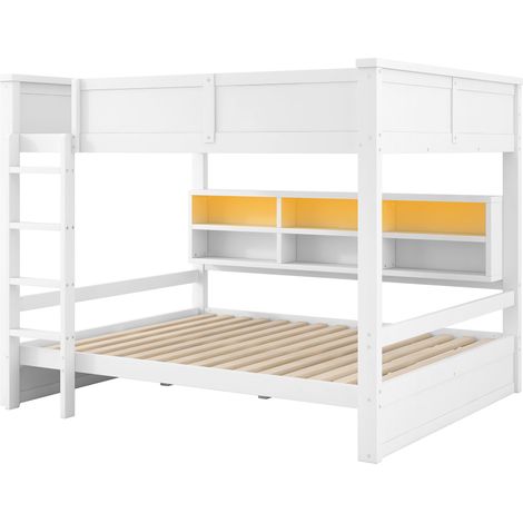 GagaLit superposé 160x200 avec armoires de rangement et éclairage LED, blanc (1/5)