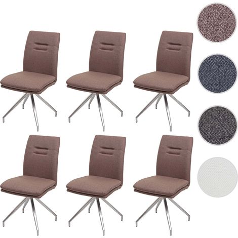 Lot de 6 chaises de salle à manger HWC-H70, chaise de cuisine, tissu/textile, acier inoxydable bross (1/5)