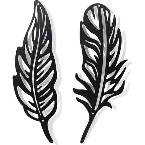 Lntyq 2 Pcs Plume Décoration Murale en Métal, Noir Tenture Décor Silhouette Mur Art pour la Maison Chambre Salon Salle de Bains Cuisine Bureau Hôtel Décoration Murale (1/3)