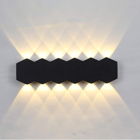 Applique murale LED 12 W d'intérieur, lampe moderne noire, spot orienté vers le haut et vers le bas, applique en aluminium, lumière blanc chaud 3000 K, 31 cm de hauteur. (1/5)