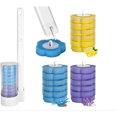 Brosse WC jetable avec 18 recharges de nettoyant, système de nettoyage pour WC avec têtes de recharge jetables, kit de barre de WC murale (1/5)