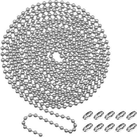Chaîne à Billes chromées de 3 m / 9.8 pi de 4.5 mm avec 10 connecteurs, Remplacement du Cordon de la chaîne de Store Enrouleur en métal argenté (1/5)