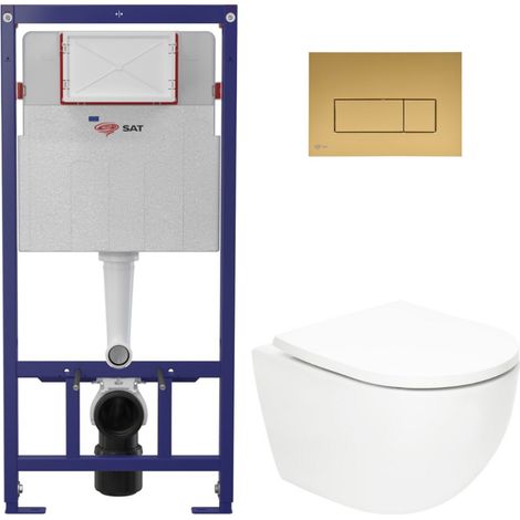 Swiss Aqua Technologies Pack WC Bastidor ECO 2L SAT + Inodoro suspendido sin brida SAT + placa oro mate (STESTFUWT06-IN)
