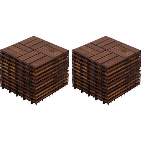 Dalles de terrasse en bois d'acacia 22 pcs 30x30 cm motifs damier pour extérieur (1/5)