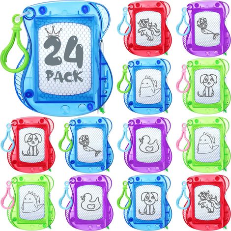 Lot de 12 mini ardoises magnétiques à dessin avec pince, bloc-notes effaçable pour enfants, idéal pour les voyages, les fêtes, les récompenses scolaires et les pochettes-surprises. Couleurs assorties. (1/5)