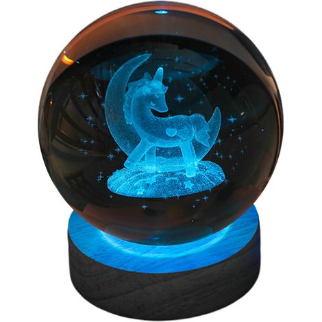 Boule de cristal sculptée à l'intérieur, base lumineuse colorée, boule de verre décorative pour la maison, veilleuse (1/4)