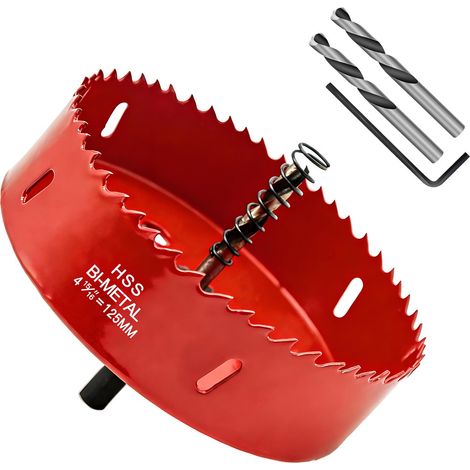 Scie Cloche 125mm,HSS M42 Bi-Métal Scies-cloches Bois,avec adaptateur de tige triangulaire et foret de centrage,pour boîte de mur creux,Cloison Sèche, Plastique,Plaque de Plâtre (1/5)