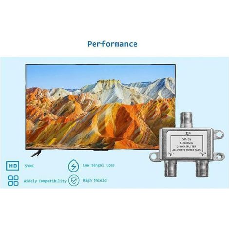 Diviseur Coaxial - 2 Voies - 5 À 2400 MHz - Compatible RG6 - Pour Connexions TV Analogiques Et Numériques - 1 Pièce (1/4)