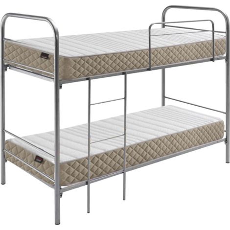 Litera Eco Metal en Color Plata con Somieres Escalera y Barandilla 90x190 cm - Ahorra Espacio