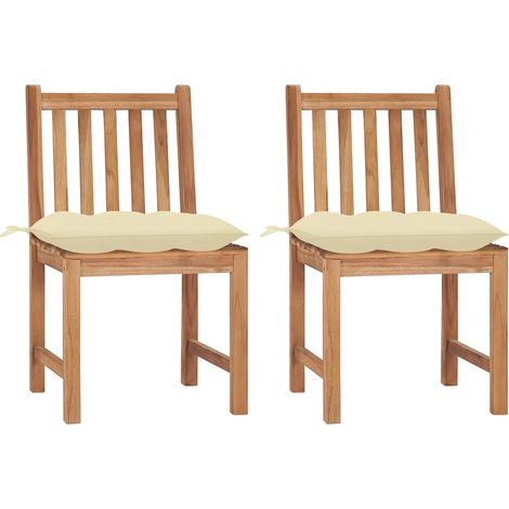 Chaises de jardin-Chaise de terrasse-Chaise d'extérieur lot de 2 avec coussins Bois de teck massif 626264 (1/5)