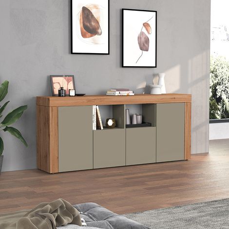 Buffet/bahut contemporain 200 cm taupe/chêne wotan Neros (1/5)