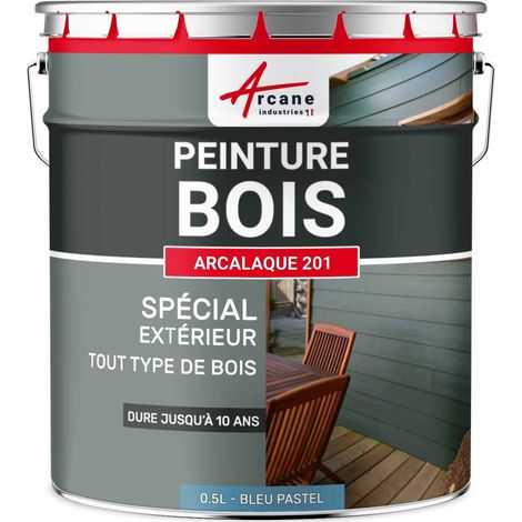 Arcane Industries – Peinture bois extérieur microporeuse 0.5 L – Bleu pastel RAL 5024 – Aspect satiné semi-brillant – Protection UV et intempéries