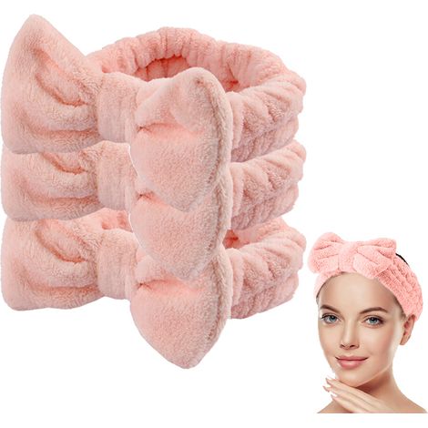 Serre-tete Spa - Bandeau Lavage Visage et Demaquillage en Velours Corail - Pour Yoga Sport Douche - Lot de 3