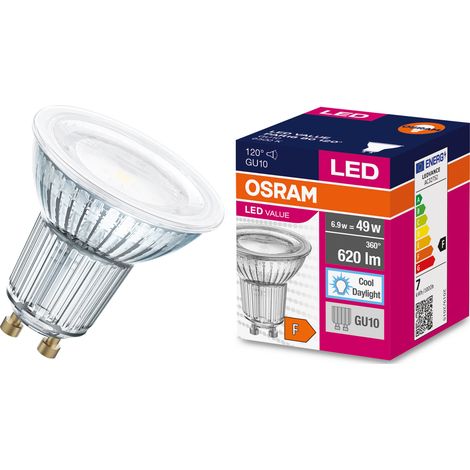 Ledvance – Ampoule LED GU10 6.9 W = 49 W blanc lumière du jour – Angle de diffusion 120° – Durée de vie 10000 h – Flux lumineux 620 lm