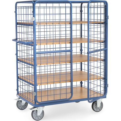Fetra Paketwagen mit 3 Wänden,Tür und Dach aus Drahtgitter inkl. 4 Einlegeböden Höhe 1800mm 1200x800mm (1/5)
