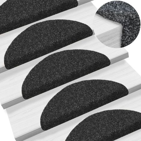 15 pcs Tapis d'escalier auto-adhésif, Tapis de marches, Marchettes D'escalier Poinçon aiguilleté Noir MKS38978 (1/5)