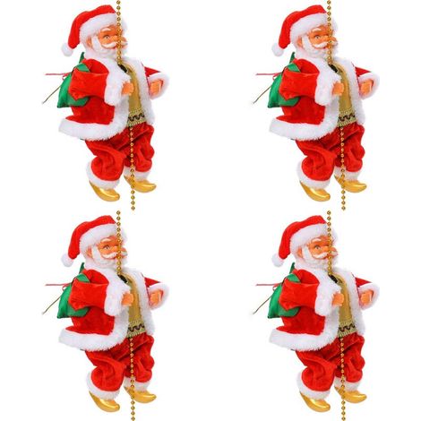 4X Père Noël Escalade Perles Électrique Montée et Escalade Père Noël avec Lumière et Musique Décorations Visage Blanc (1/4)
