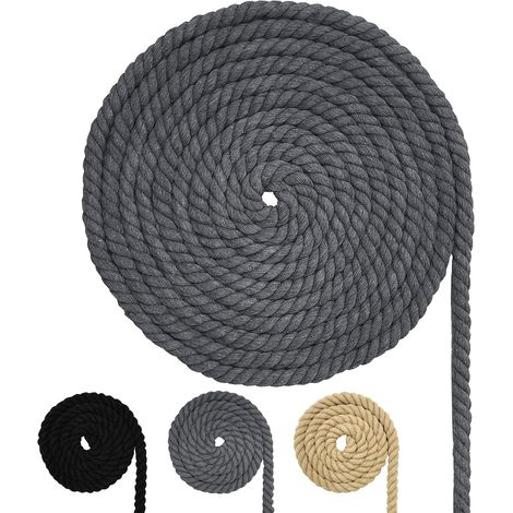 1 Corde en coton, 10 mm, 10 m, Gris, fil macramé, doux, durable, bricolage, suspension plante, attrape-rêves (1/5)