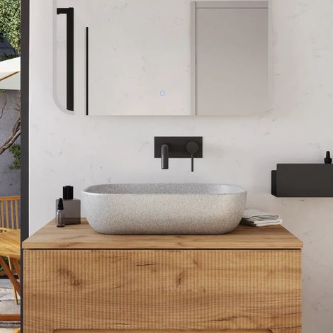Lavabo da appoggio rettangolare in microcemento 53x35x13 cm beige Braies (1/4)