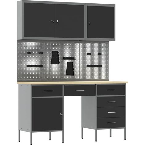 vidaXL Armario de trabajo 8 uds. Negro Madera Ingenierizada y Acero (1/2)