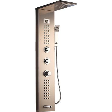 Ensemble de douche mitigeur thermostatique intelligent Colonne de douche de salle de bain murale gris foncé nickel brossé une poignée douche à main bec de baignoire système de massage panneau de douch (1/5)