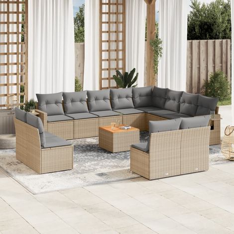 Set sofás de jardín con cojines 13 pzas ratán sintético beige vidaXL (1/5)