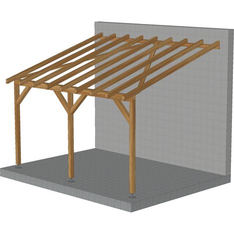 Toit de terrasse 4x3 tuilable pente 30% – Bois massif traité CL3 marron – Sections robustes pour durabilité maximale – Installation facile – Jardinatoire (1/5)