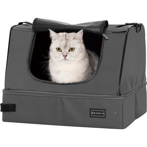 Cat Travel Litter with Lid, Foldable Cat Litter, Waterproof and Easy to Rub, Grey, 44cm x 33cm x 34cm (1/5)