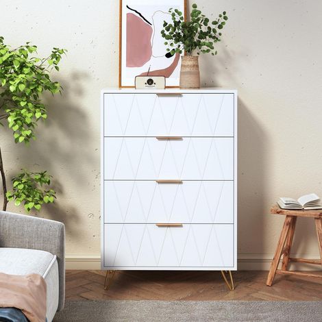 Kommode mit 4 Schubladen, weiß, moderner Aufbewahrungsschrank für Schlafzimmer & Wohnzimmer (1/5)