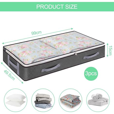 Juego de 3 bolsas de almacenamiento plegables para debajo de la cama, de gran capacidad para ropa, mantas, ropa de cama y organización del armario. (1/4)