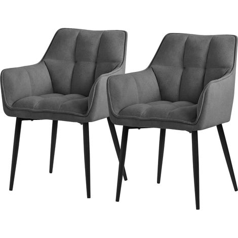 ML-Design Esszimmerstühle 2er Set aus Frotteestoff, Dunkelgrau, Küchenstuhl dickem gepolsterter Sitz & Metallbeinen, Wohnzimmerstuhl mit Rücken- und Armlehnen, Polsterstuhl, Ergonomischer Loungesessel