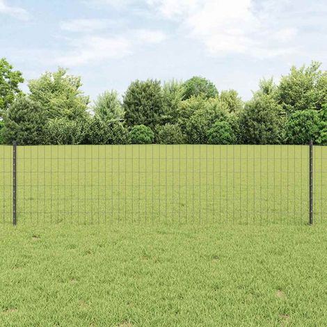 Zaun mit Pfosten Grau 0,6 x 10 m Stahl und PVC