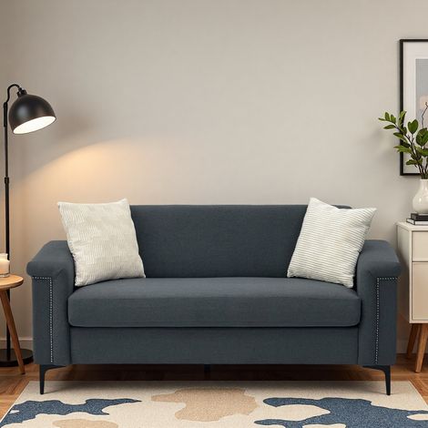 Canapé 2 places 172×73,5×81,5 cm lin fin, structure bois massif et pieds fer robustes pour salon confort moderne - Gris Foncé (1/5)