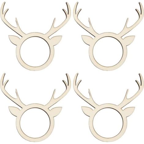 Ronds de serviette - Bois - 4 pcs - Décorables - Forme de renne - 8 x 4,5 cm