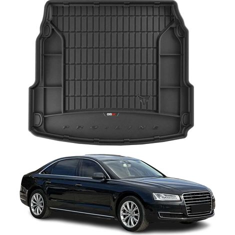 Tapis de Coffre 3D TPE Premium Compatible avec Audi A8 D4 Berline 2009-2017 - Bac de Protection de Coffre Intérieur antidérapant Revêtement de Coffre Bords Hauts pour Voiture Noir