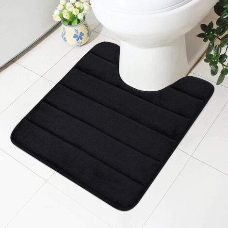 A Tapis de bain en mousse à mémoire de forme - Support antidérapant - Doux - Absorbant l'eau - Pour WC et salle de bain, Mousse à mémoire de forme, Noir , 50 x 60 cm (1/4)