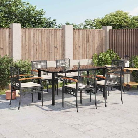 vidaXL Set de comedor de jardín 7 pzas y cojines ratán sintético negro (1/5)