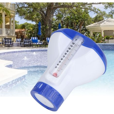 Dispensateur de Chlore Flottant pour Piscine avec Thermomètre et Porte-Tablettes (1/4)