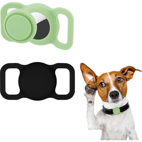 Lot de 2 colliers pour chien Airtag Keeper, étui étanche en silicone anti-perte pour chiens et chats de compagnie Airtag compatible Apple AirTag (vert) (1/5)