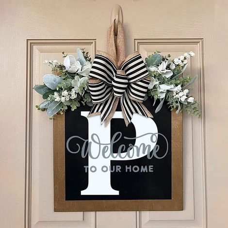 Couronne de Porte Décorative Lettre Nom avec Guirlande Artificielle Bois Signe Bienvenue Année 4 Seasons Letter Wreath House Decoration Wood (1/5)