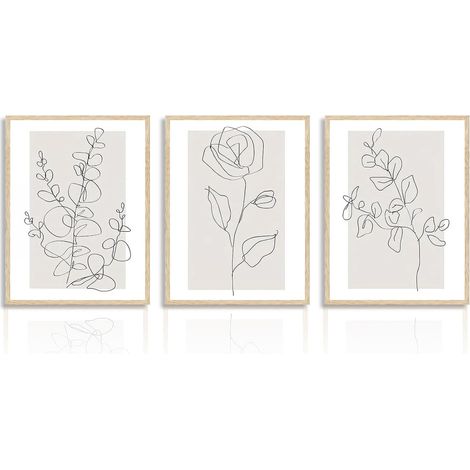 Art Mural Minimaliste Beige Abstrait Plantes en Toile, Tableau Décoration Murale Ligne de Fleur Botanique, Affiche Floral pour Chambre Salon 30x40 cm Sans Cadre, Lot de 3 (1/5)